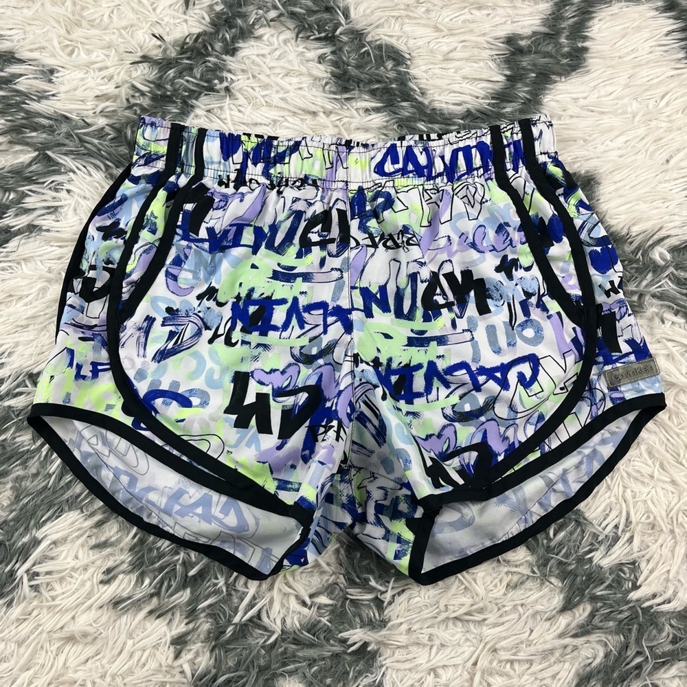 Calvin Klein Women’s Multi-color All Over Logo Print Running Shorts Size XS
